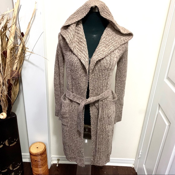 Moda International Minimalist Warm 30% Wool Hooded Cardigan Duster With … - Picture 5 of 10